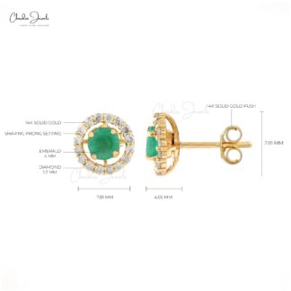 Real Emerald Diamond Detachable Stud Earrings In 14k Yellow Gold