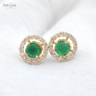 Real Emerald Diamond Detachable Stud Earrings In 14k Yellow Gold