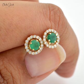 Real Emerald Diamond Detachable Stud Earrings In 14k Yellow Gold