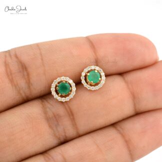 Real Emerald Diamond Detachable Stud Earrings In 14k Yellow Gold