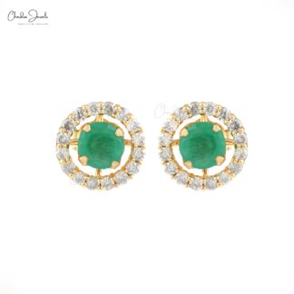 Real Emerald Diamond Detachable Stud Earrings In 14k Yellow Gold