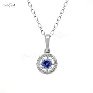 0.27Ct Tanzanite Diamond Halo Pendant crafted in 14K white gold