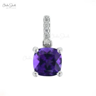African Amethyst 0.98 Ct Gemstone and Diamond Bar 14k Real Gold Dangle Pendant