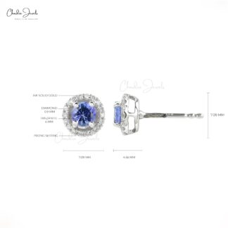 Elegant Tanzanite Diamond Halo Earrings in 14k Solid White Gold Round-Cut Delicate Studs For Gift