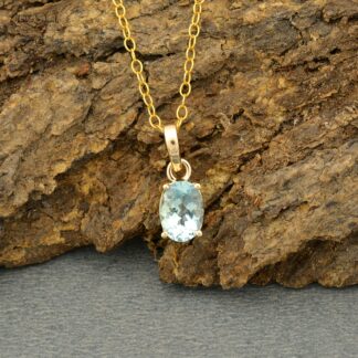 Solitaire Dangle Pendant in 14k Yellow Gold Aquamarine 0.8 Ct Gemstone Fine Jewelry