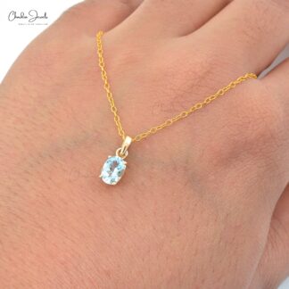 Solitaire Dangle Pendant in 14k Yellow Gold Aquamarine 0.8 Ct Gemstone Fine Jewelry