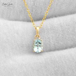 Solitaire Dangle Pendant in 14k Yellow Gold Aquamarine 0.8 Ct Gemstone Fine Jewelry