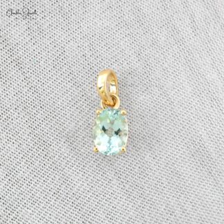 Solitaire Dangle Pendant in 14k Yellow Gold Aquamarine 0.8 Ct Gemstone Fine Jewelry
