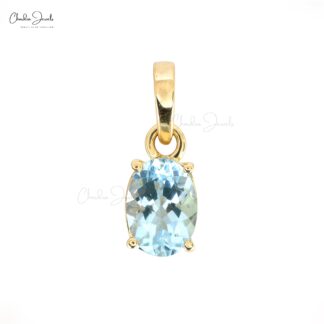 Solitaire Dangle Pendant in 14k Yellow Gold Aquamarine 0.8 Ct Gemstone Fine Jewelry