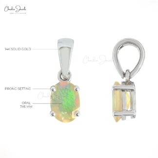 Elegant Ethiopian Fire Opal Pendant For Her October Birthstone Natural Gemstone Pendant Necklace in Real 14k White Gold Engagement Gift