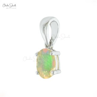 Elegant Ethiopian Fire Opal Pendant For Her October Birthstone Natural Gemstone Pendant Necklace in Real 14k White Gold Engagement Gift