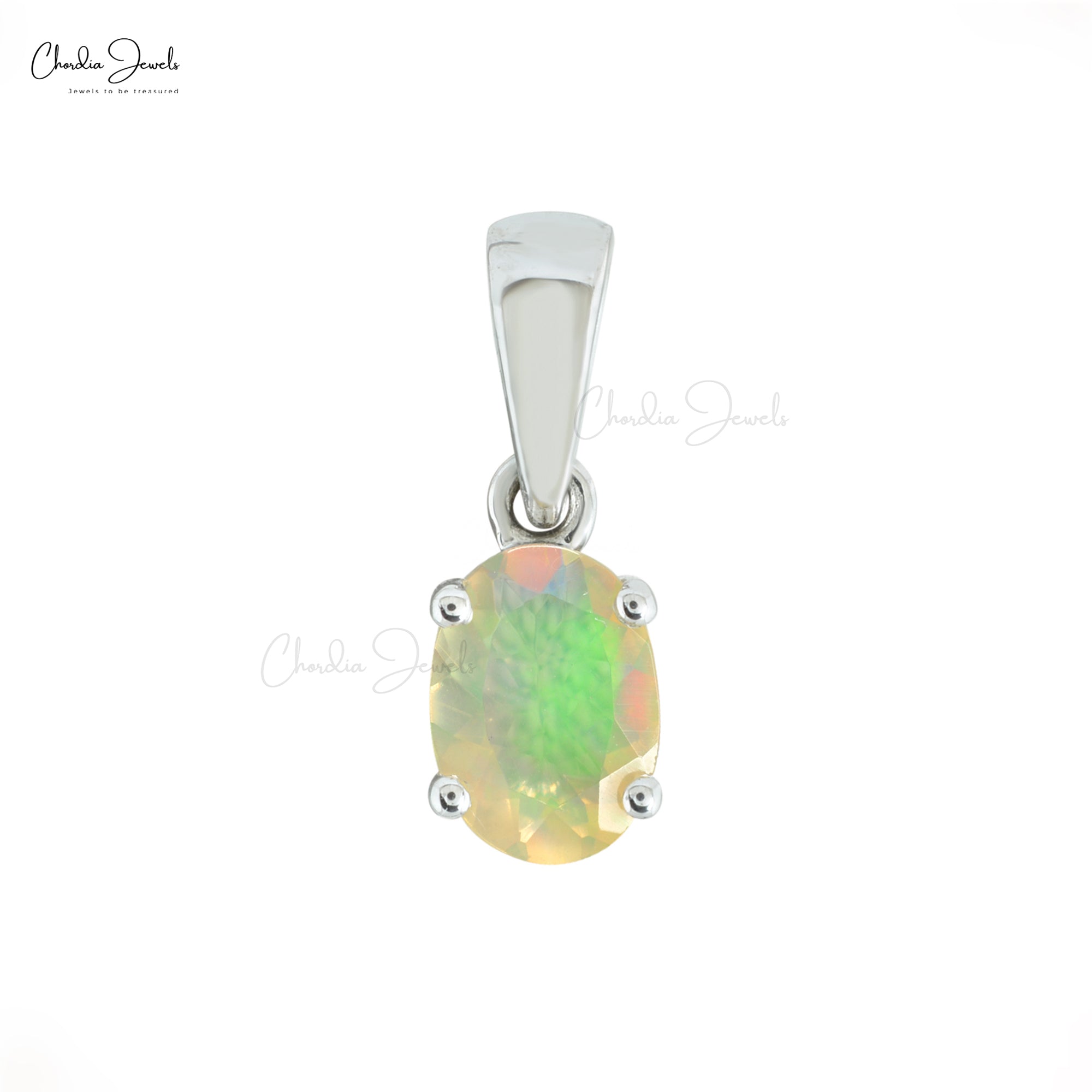 Elegant Ethiopian Fire Opal Pendant For Her October Birthstone Natural Gemstone Pendant Necklace in Real 14k White Gold Engagement Gift