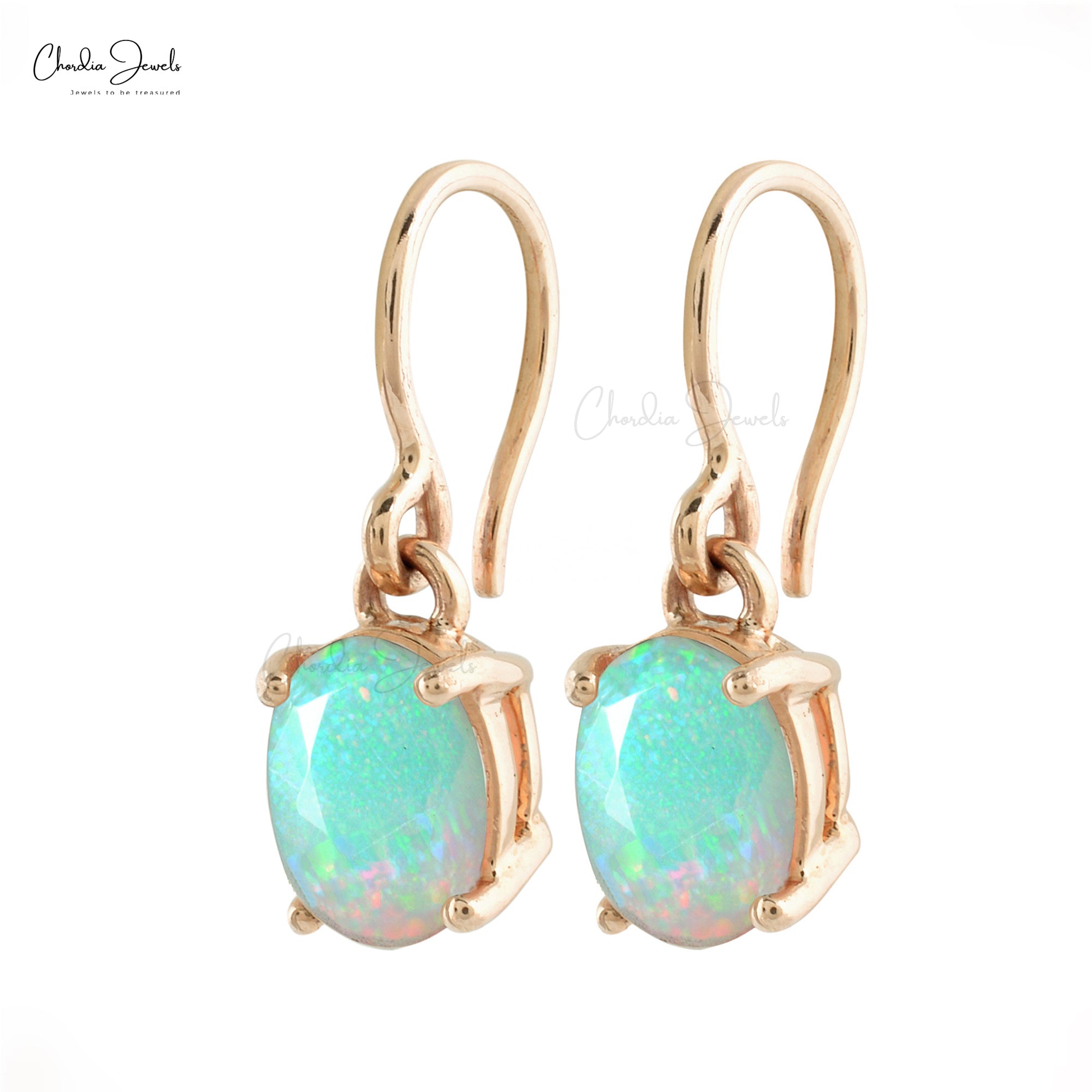 Classic 7x5mm Natural Opal Drop Earring With 14K Solid Gold