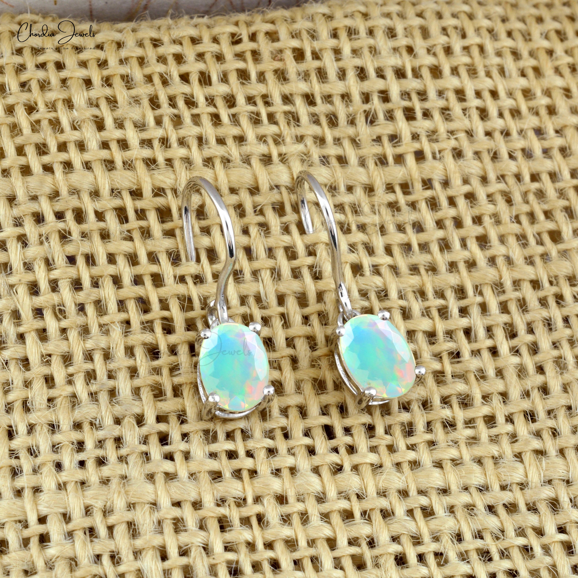 Natural Opal Danglers Earrings 14k Solid White Gold Earrings 7x5mm Oval Cut Gemstone Earrings For Her