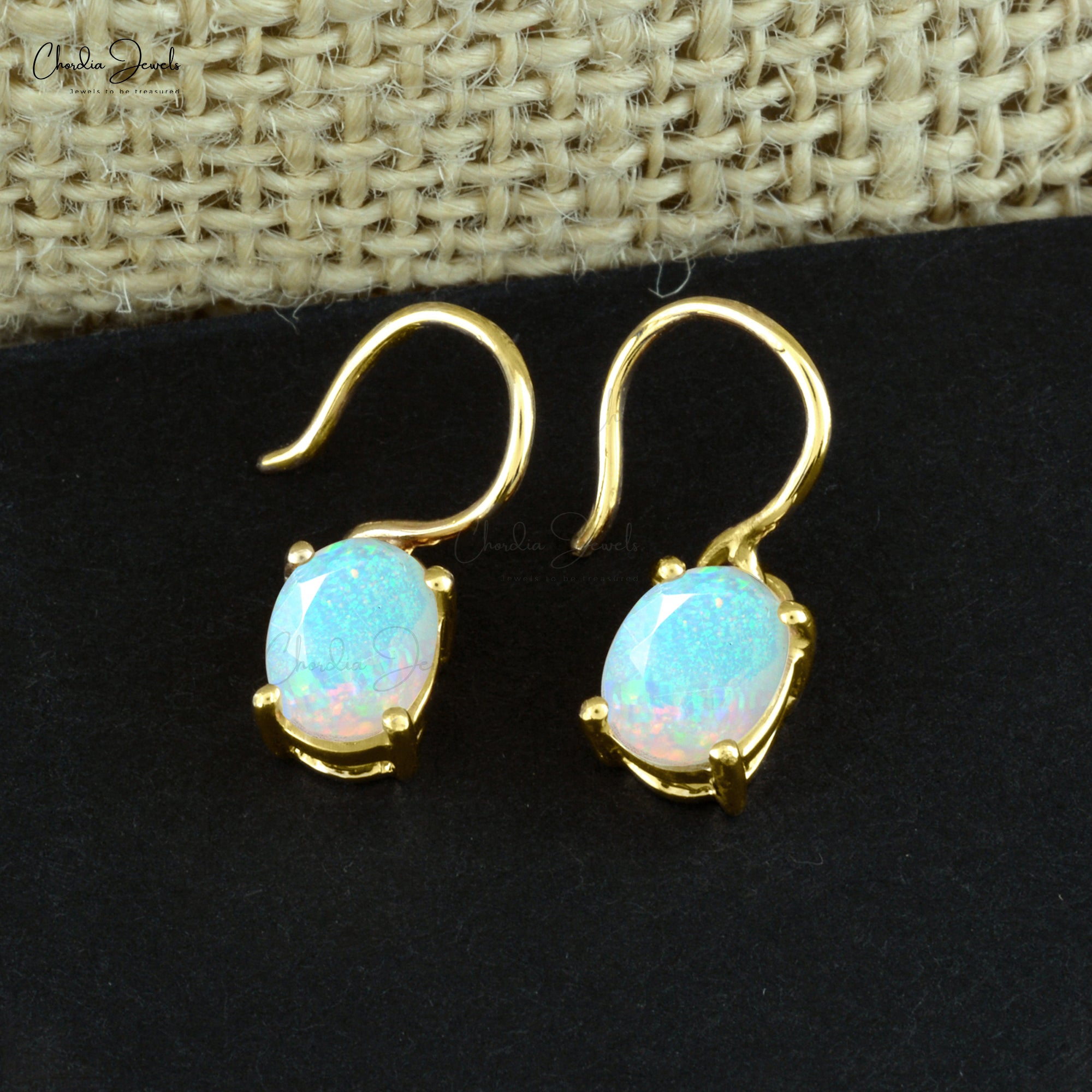 Genuine Ethiopian Opal Earrings 7x5mm Oval Cut Gemstone Earrings 14k Solid Yellow Gold Dangling Earrings For Women’s