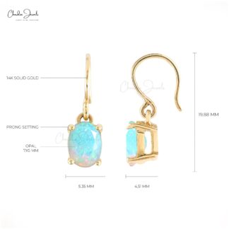 Genuine Ethiopian Opal Earrings 7x5mm Oval Cut Gemstone Earrings 14k Solid Yellow Gold Dangling Earrings For Women’s
