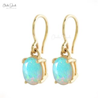 Genuine Ethiopian Opal Earrings 7x5mm Oval Cut Gemstone Earrings 14k Solid Yellow Gold Dangling Earrings For Women’s