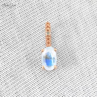 Beautiful Hidden Bail Pendant Necklace Studded White Diamond Authentic Rainbow Moonstone Pendant in Pure 14k Rose Gold Mother’s Day Gift