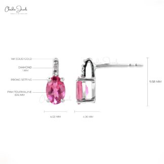 AAA Pink Tourmaline 2 Stone Earrings In 14k White Gold G-H Diamond Fine Bridal Jewelry