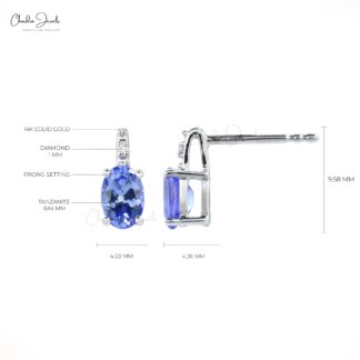 Classic Tanzanite Diamond Stud Earrings in 14k Gold