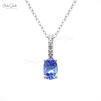 Hidden Bail Diamond Locket In 14k Real White Gold Tanzanite Oval Cut Hallmarked Pendant