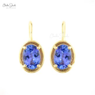 Natural 1.6ct Tanzanite Dangle Earrings 14k Solid Yellow Gold Leverback Earring For Gift