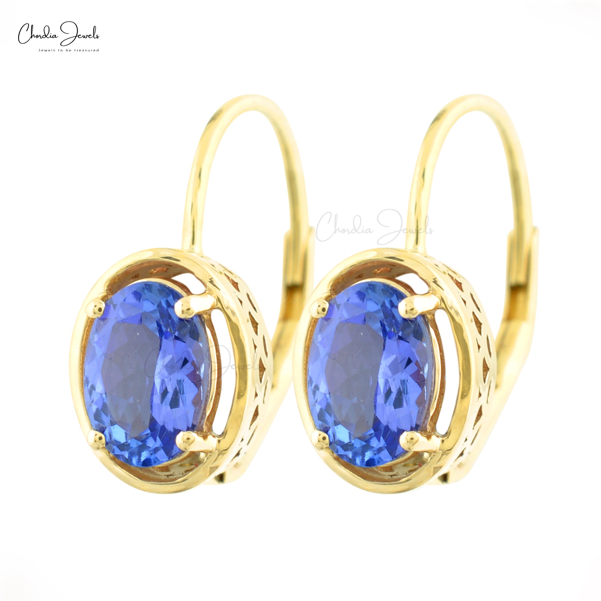 Natural 1.6ct Tanzanite Dangle Earrings 14k Solid Yellow Gold Leverback Earring For Gift