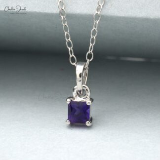 Genuine Amethyst Solitaire Pendant In 14k Real White Gold Gemstone Fine Jewelry