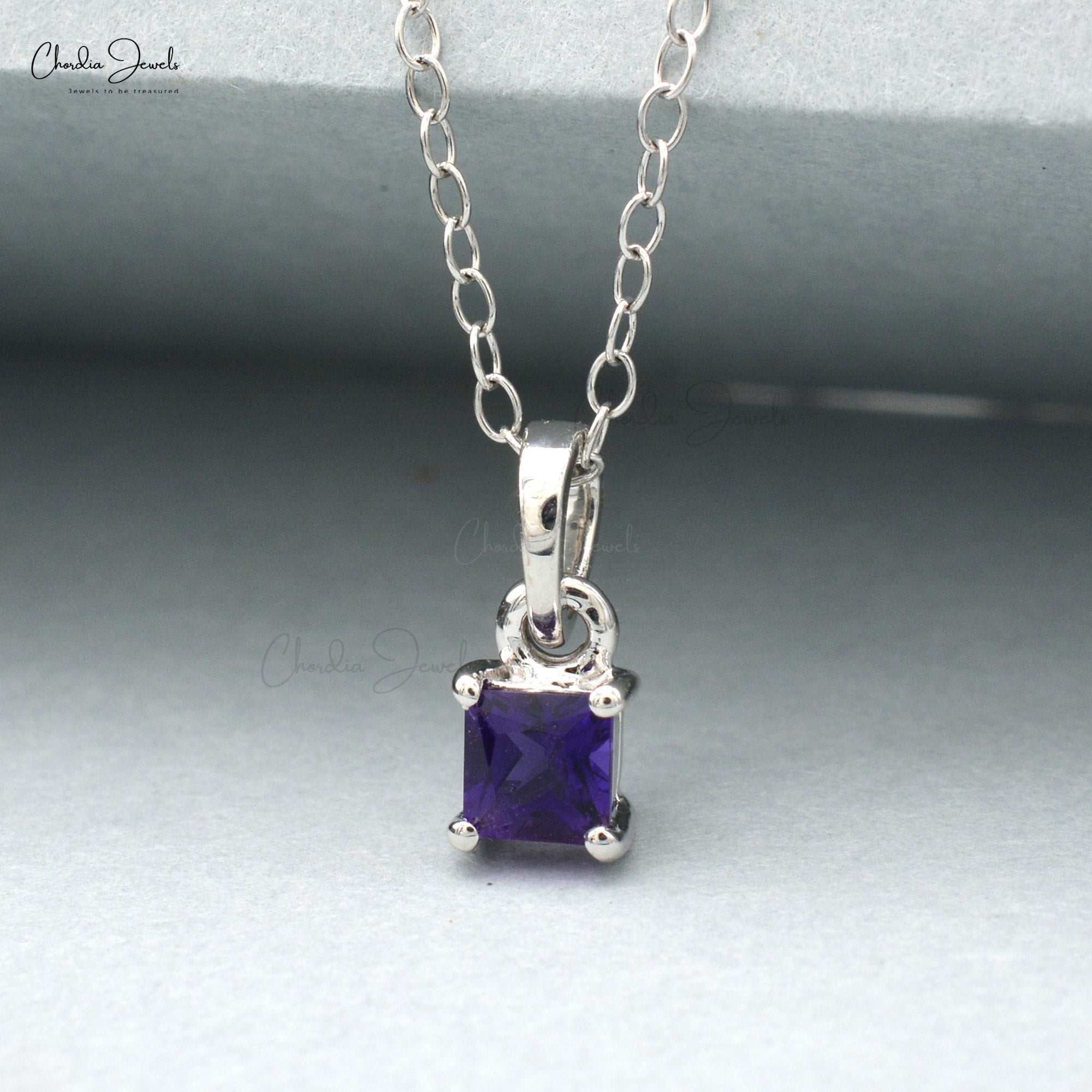 Genuine Amethyst Solitaire Pendant In 14k Real White Gold Gemstone Fine Jewelry