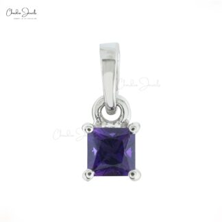 Genuine Amethyst Solitaire Pendant In 14k Real White Gold Gemstone Fine Jewelry