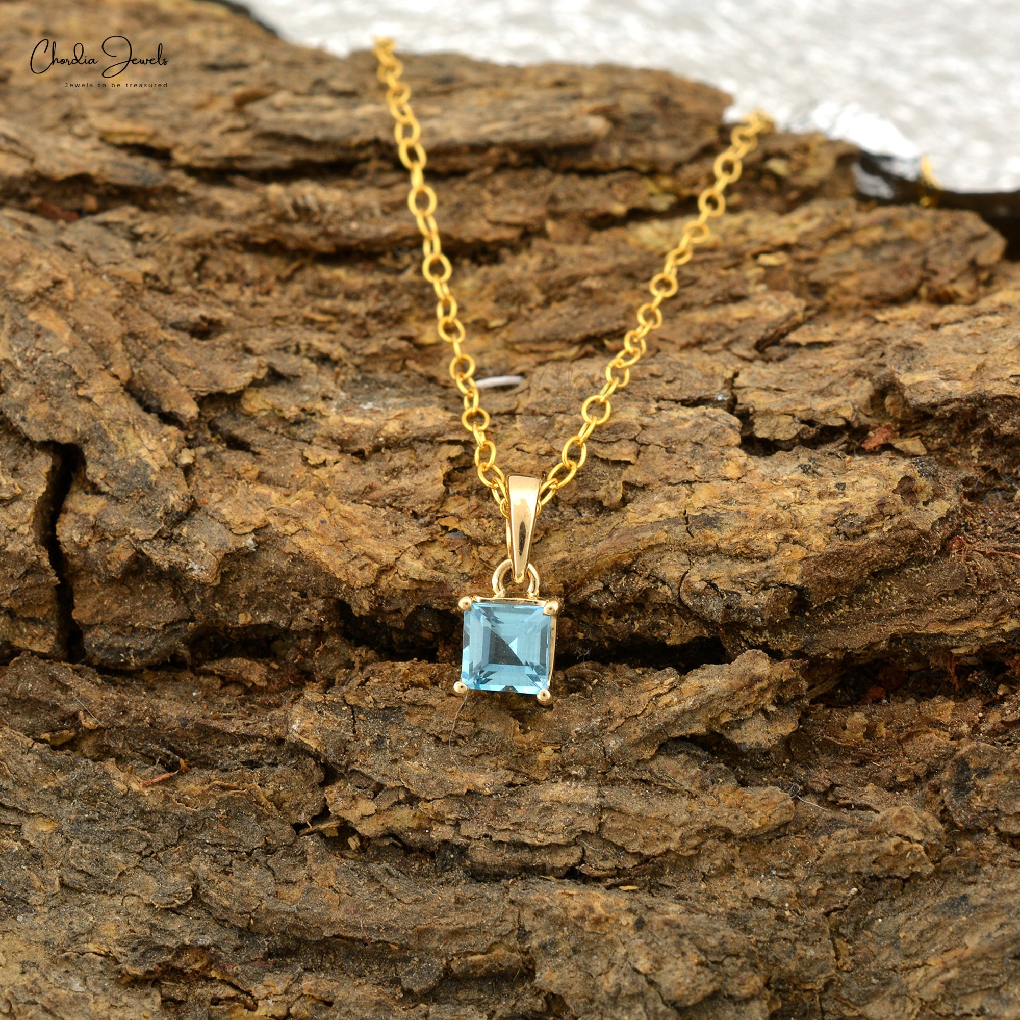 Dainty Solitaire Charm In 14k Yellow Gold Swiss Blue Topaz 4mm Gemstone Pendant