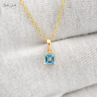 Dainty Solitaire Charm In 14k Yellow Gold Swiss Blue Topaz 4mm Gemstone Pendant