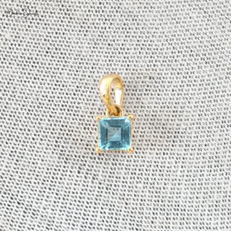 Dainty Solitaire Charm In 14k Yellow Gold Swiss Blue Topaz 4mm Gemstone Pendant