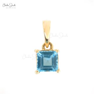 Dainty Solitaire Charm In 14k Yellow Gold Swiss Blue Topaz 4mm Gemstone Pendant