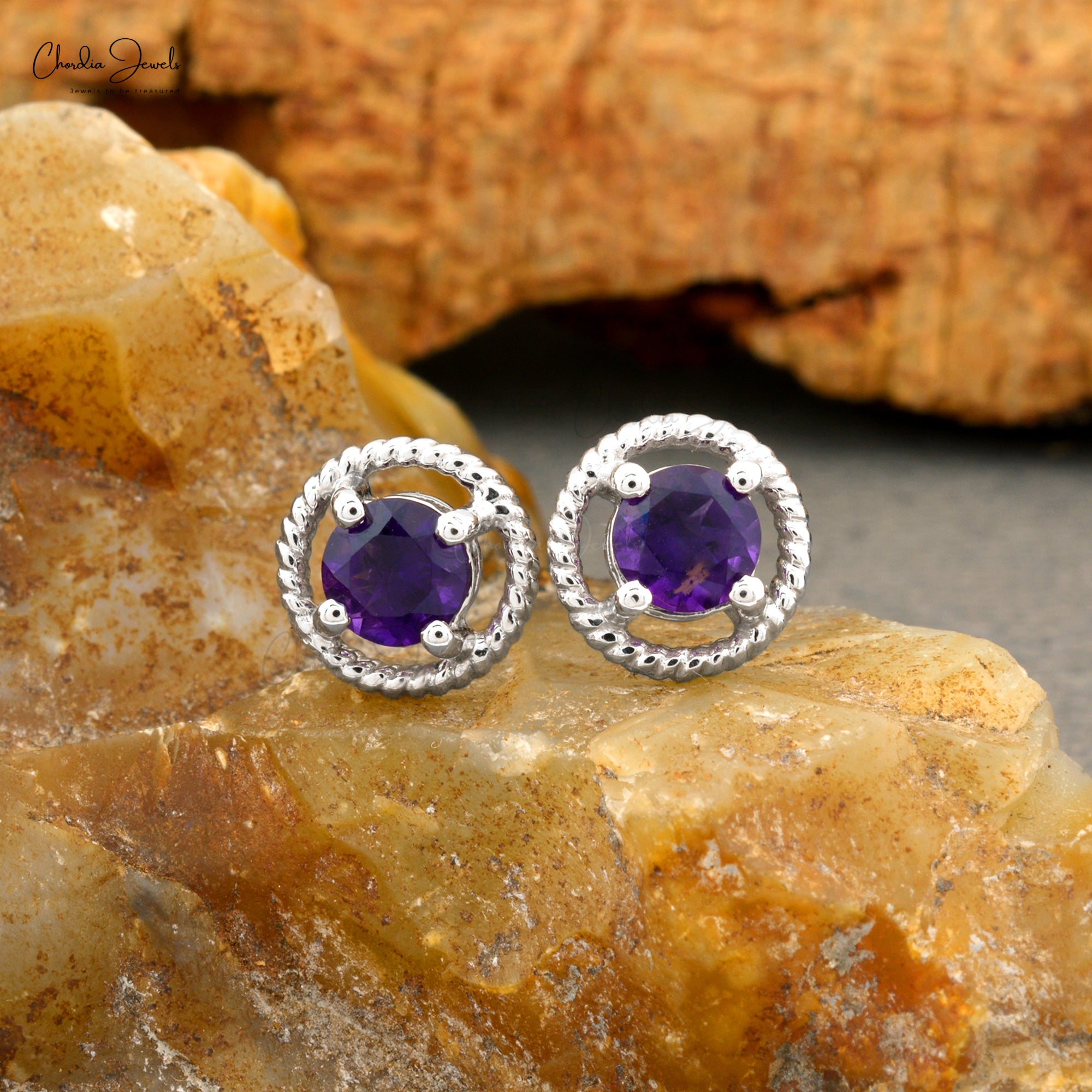 Solid 14k White Gold Solitaire Studs With 5mm Amethyst February Birthstone Earrings For Her