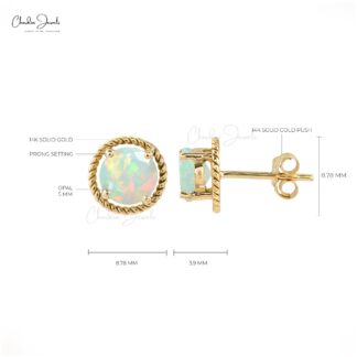 Natural Opal Earrings For Her 14k Solid Yellow Gold Push Back Earrings 5mm Round Cut Gemstone Dainty Earrings For Wedding Gift