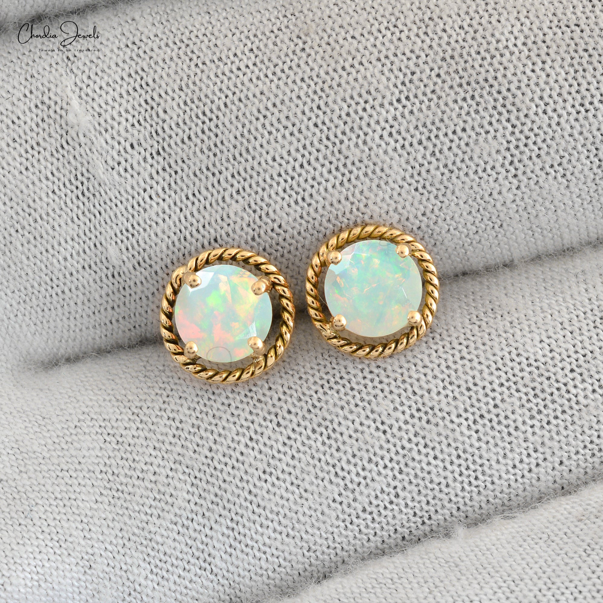 Natural Opal Earrings For Her 14k Solid Yellow Gold Push Back Earrings 5mm Round Cut Gemstone Dainty Earrings For Wedding Gift