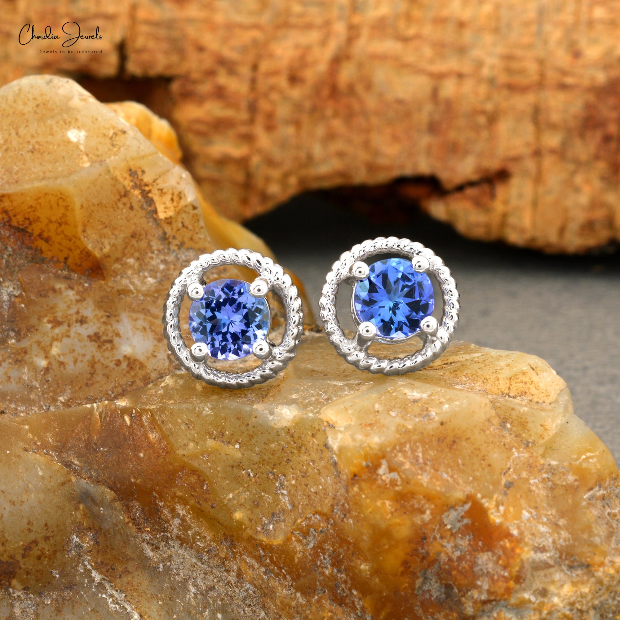 AAA Blue Tanzanite Prong Set Earrings 5mm Round Cut Gemstone Spiral Studs Genuine 14k Real Gold December Birthstone Jewelry For Gift