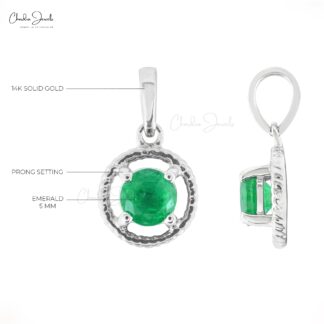 Spiral Pendant With Natural Emerald 14k Solid White Gold Solitaire Pendant For Women