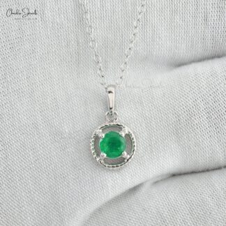 Spiral Pendant With Natural Emerald 14k Solid White Gold Solitaire Pendant For Women