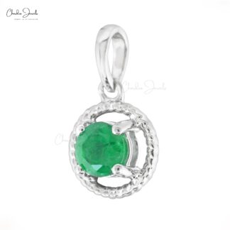 Pure 14k White Gold Spiral Pendant With 5mm Emerald Gemstone Handmade Pendants