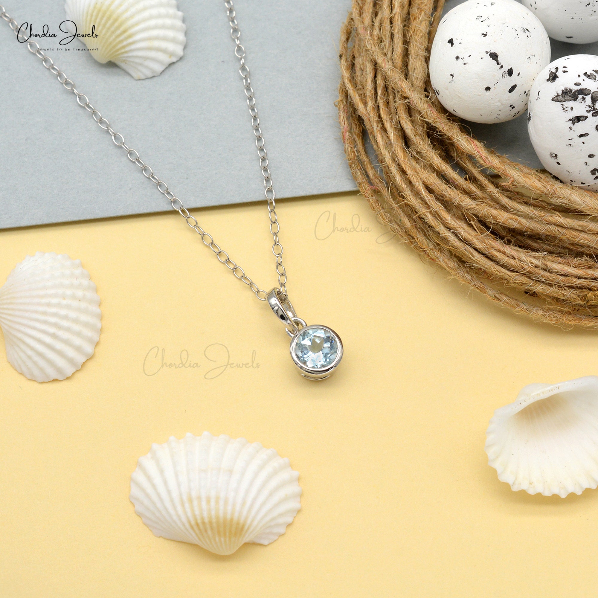 Single Stone Dangle Charm in 14k White Gold Aquamarine 0.45 Ct Gemstone Pendant