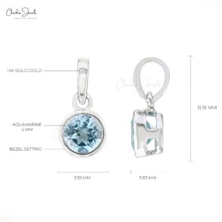 Single Stone Dangle Charm in 14k White Gold Aquamarine 0.45 Ct Gemstone Pendant