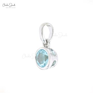 Single Stone Dangle Charm in 14k White Gold Aquamarine 0.45 Ct Gemstone Pendant