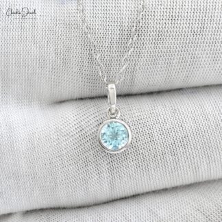 Single Stone Dangle Charm in 14k White Gold Aquamarine 0.45 Ct Gemstone Pendant