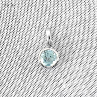 Single Stone Dangle Charm in 14k White Gold Aquamarine 0.45 Ct Gemstone Pendant