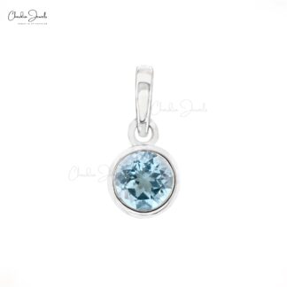 Single Stone Dangle Charm in 14k White Gold Aquamarine 0.45 Ct Gemstone Pendant