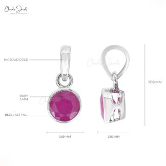 Natural Burma Ruby Bezel Set Pendant In 14k White Gold Solitaire Handmade Jewelry