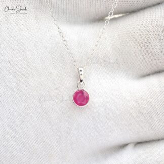 Natural Burma Ruby Bezel Set Pendant In 14k White Gold Solitaire Handmade Jewelry