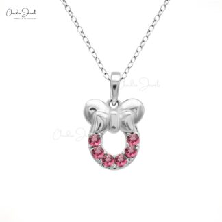 Round Cut Disneyworld Pendant With 0.3 Ct Pink Tourmaline 14k White Gold Kids Pendants